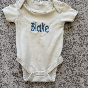 Colored Organics Cream Bodysuit with Blue Embroidery